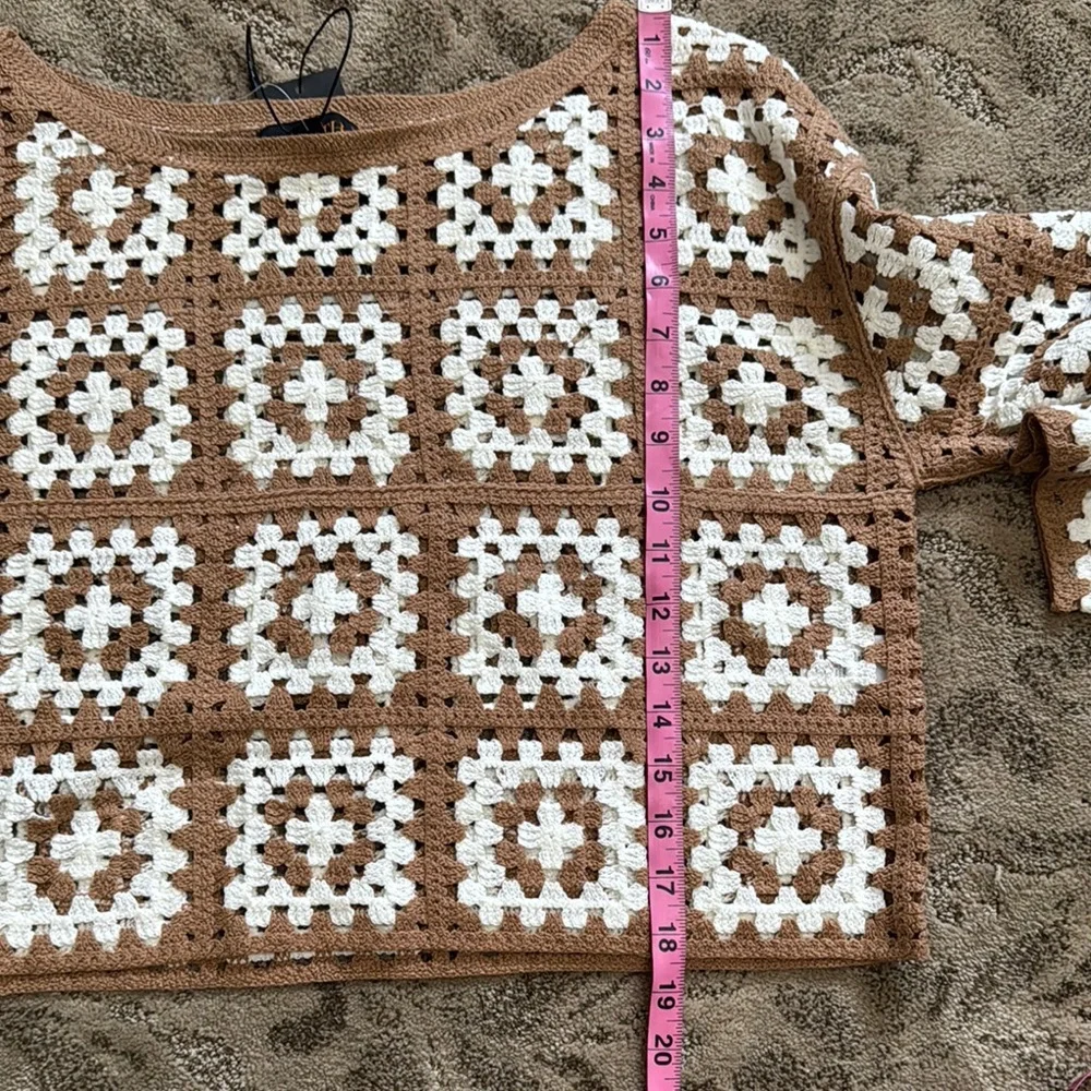 Brown and White Crochet Sweater